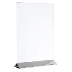 Porta Menu Acrilico Base Inox. 15X7X23 Cm.
