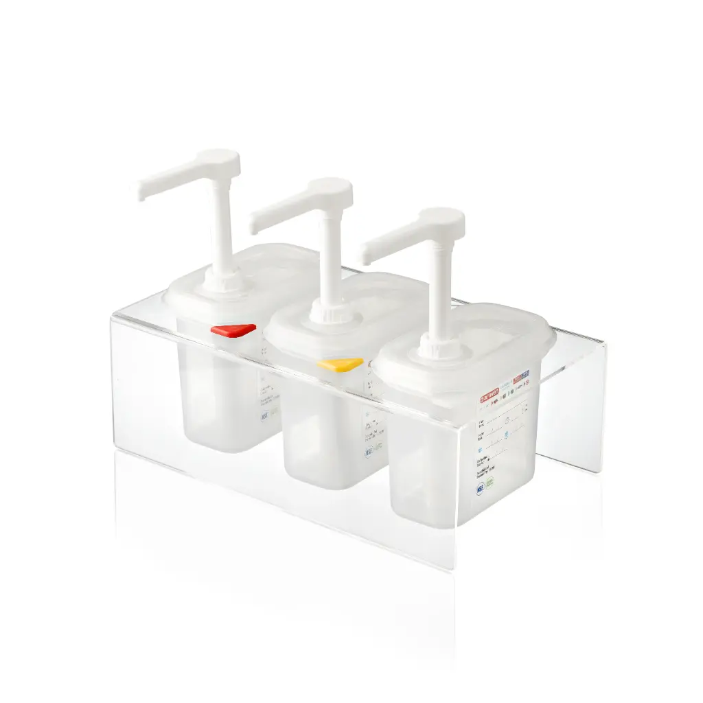 Dispensador salsas PP con bomba triple GN 1/9 1,5 l