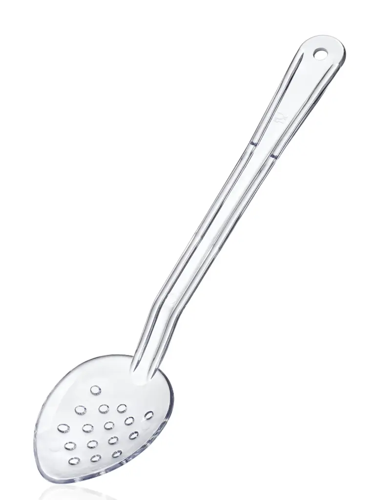 Cuchara buffet PC transparente perforada 33 cm