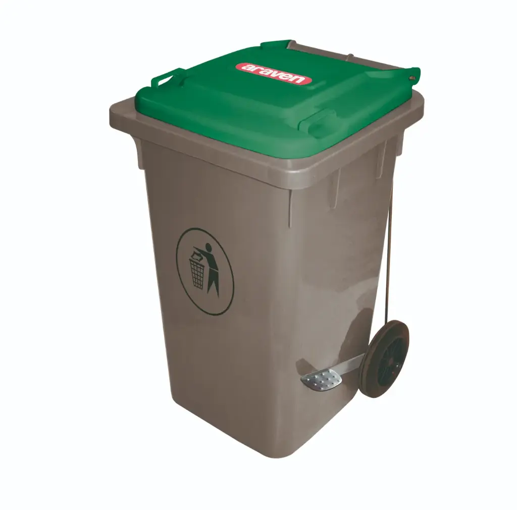 Cubo basura con pedal y ruedas verde 100 l