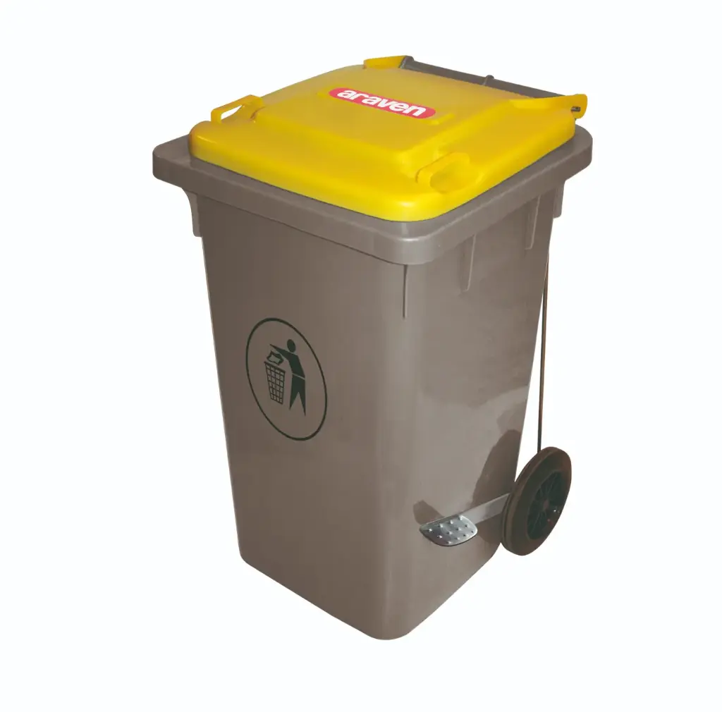 Cubo basura con pedal y ruedas amarillo 120 l