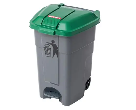 Cubo basura con pedal y ruedas verde 50 l