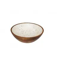Ensaladera Madera / Ceramico Blanco 25 Cm.