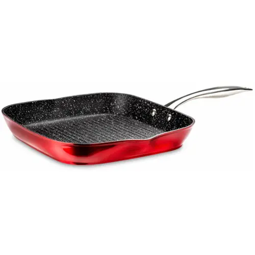 Sarten Asador Cuadrado Rojo Aluminio Fundido Full Induccion 27X27 Cm.   