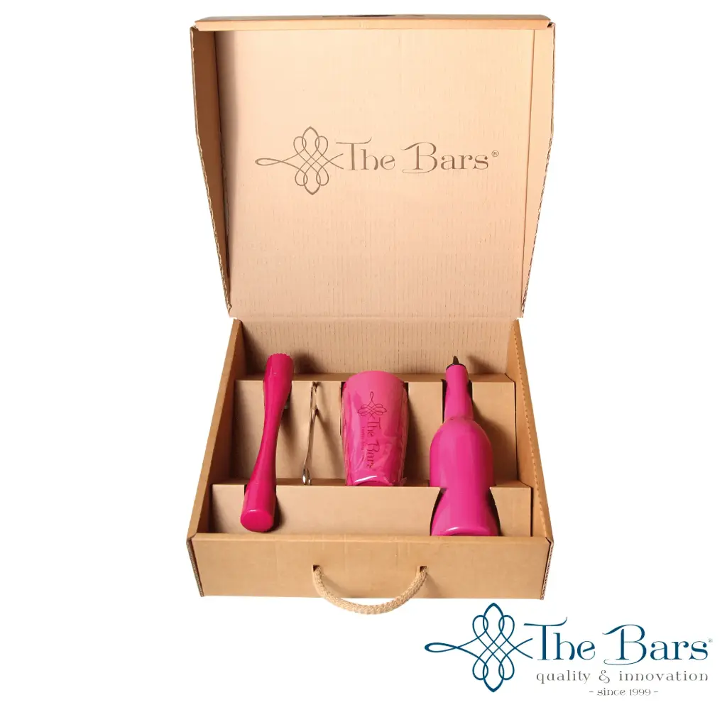 Caja coctelería Flair rosa 4 piezas