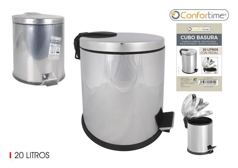 Cubo basura con pedal Comfortime de acero inoxidable 20 l