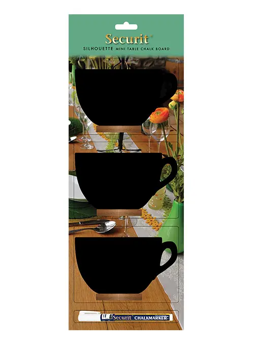 Pizarra Taza Base Madera 3 Unid. Con Rotulador