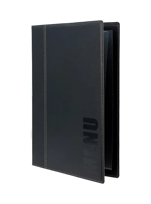 Porta menú Classic símil cuero negro A4