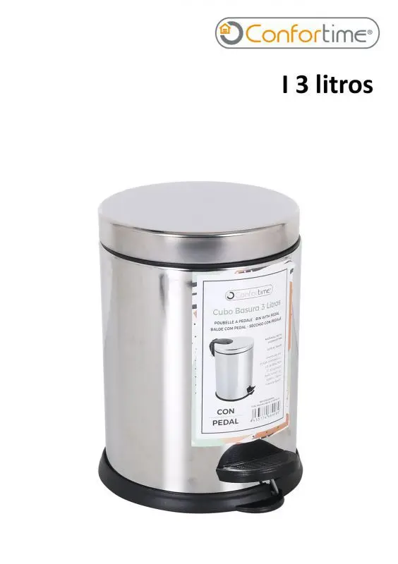 Cubo basura pedal de acero inoxidable Comfortime 3 l