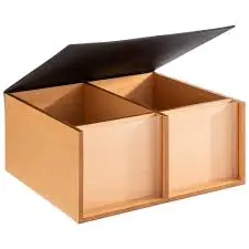 Caja buffet madera natural con tapa 2 compartimentos 36x33,5x16 cm