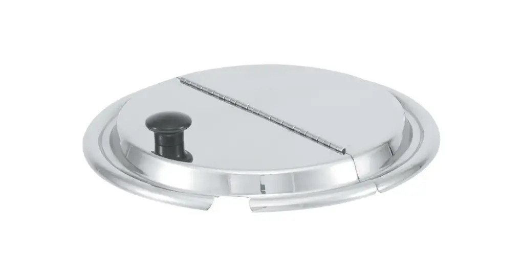 Tapa con bisagra de acero inoxidable de 8 ½ pulgadas con mango Kool-Touch