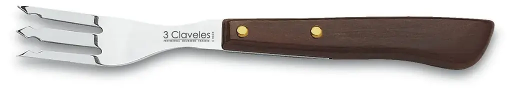 Tenedor chuletero mango de madera 3 Claveles