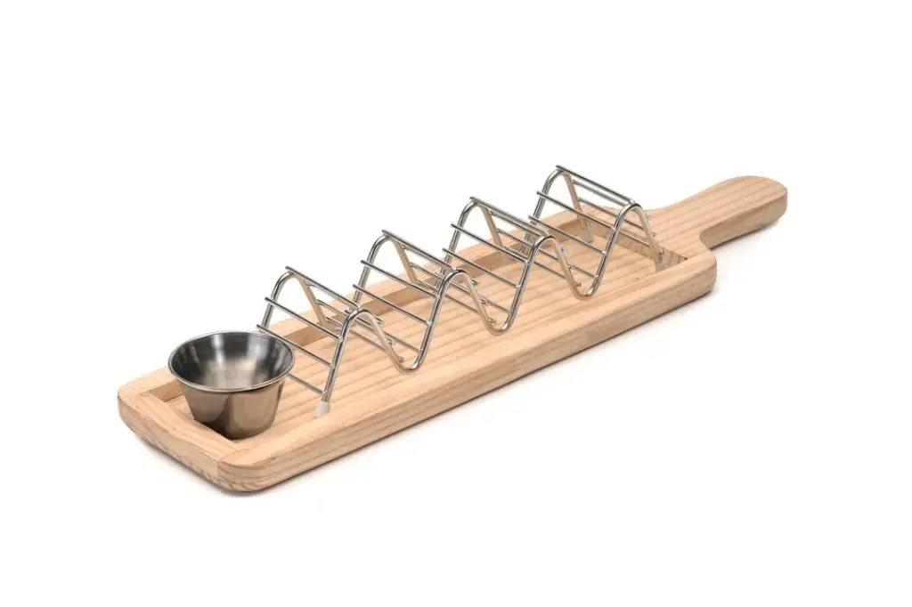 Soporte Tacos Inox. Con Base Madera