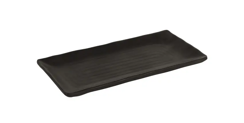 Fuente rectangular Troya negra melamina 21,5x10x2 cm