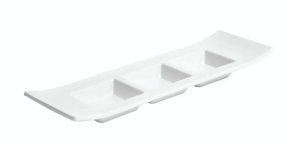 Fuente rectangular Crazy 3 compartimentos melamina blanca 29x9x3,3 cm