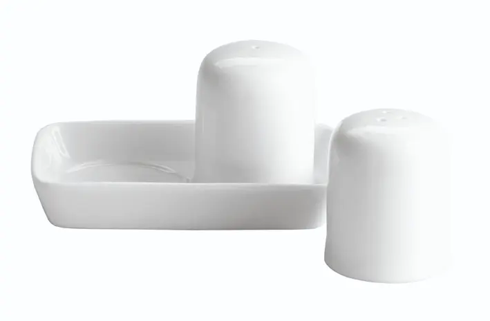 Juego salero y Pimentero con bandeja de porcelana 12x7x6 cm