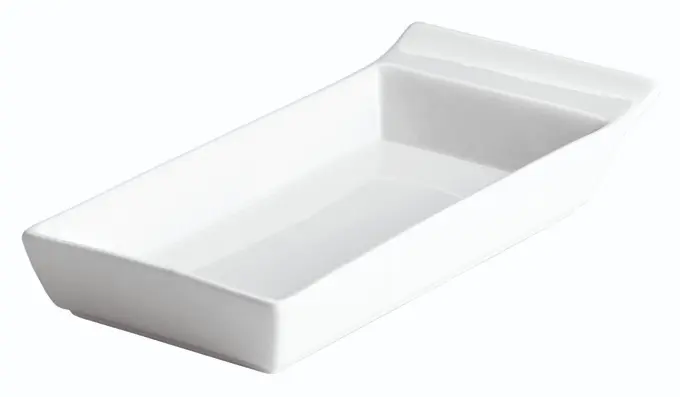 Fuente rectangular Ming con asa de porcelana 16x9x3,8 cm