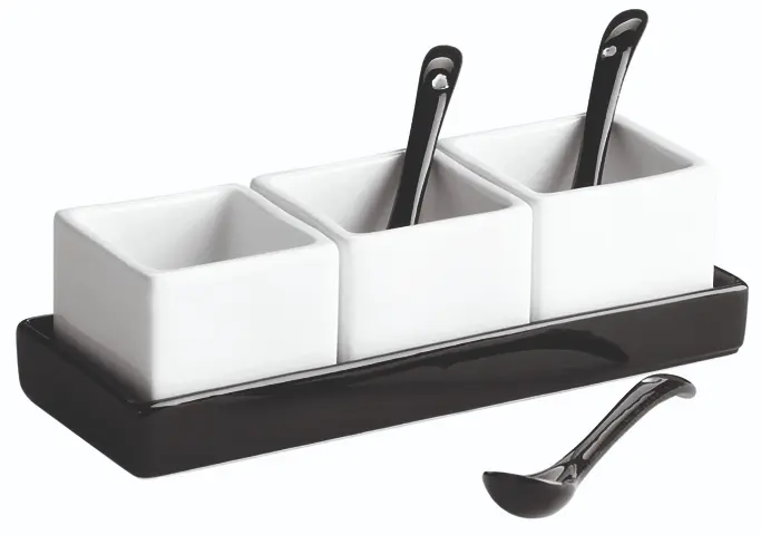 Juego 3 salseras cebra con bandeja 5x5x4 cm 5 cl