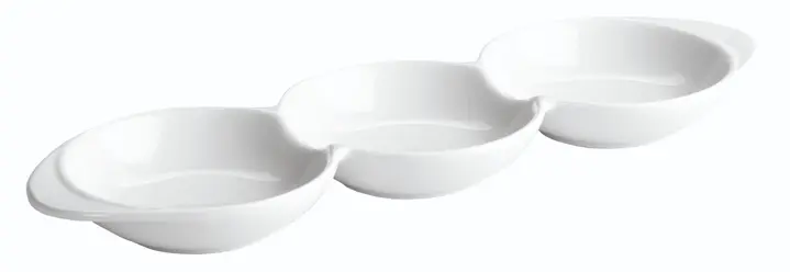 Fuente degustación 3 compartimentos porcelana blanca 29x9x2,5 cm