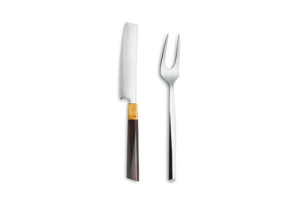 Set Cuchillo Chuletero Kaji Con Tenedor Caja Madera