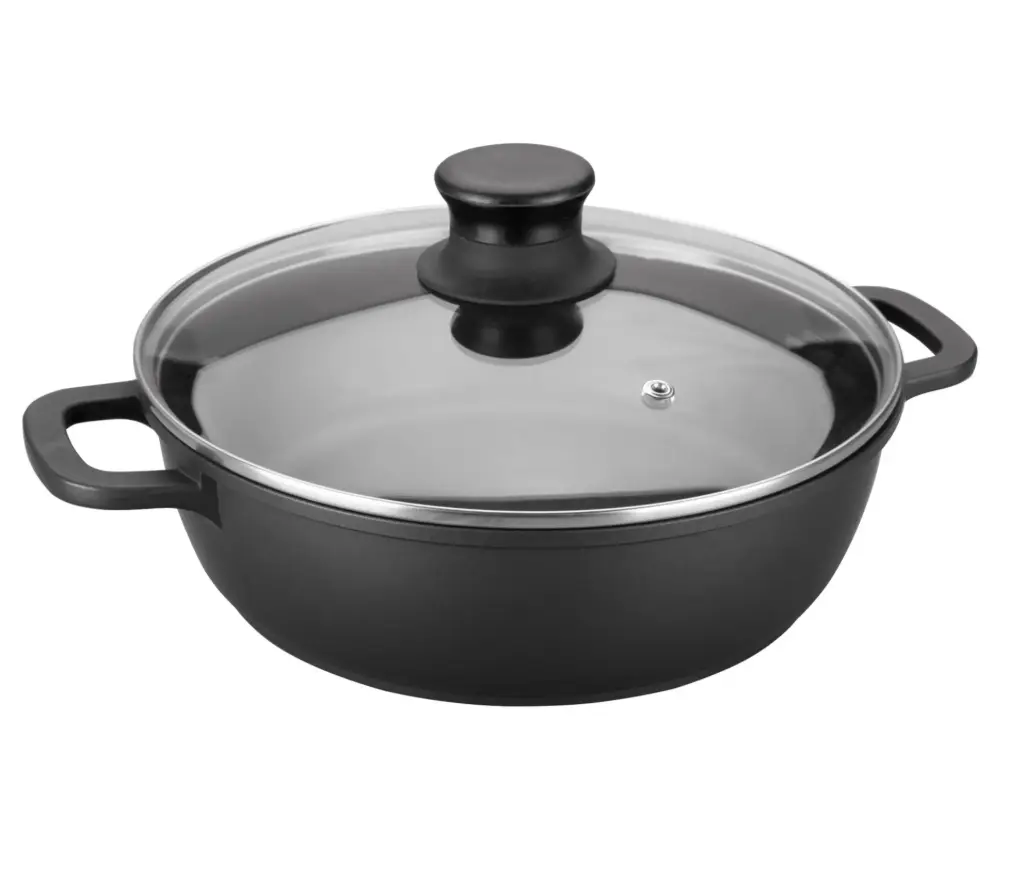 Cacerola baja aluminio fundido Forte con tapa de cristal 32 cm
