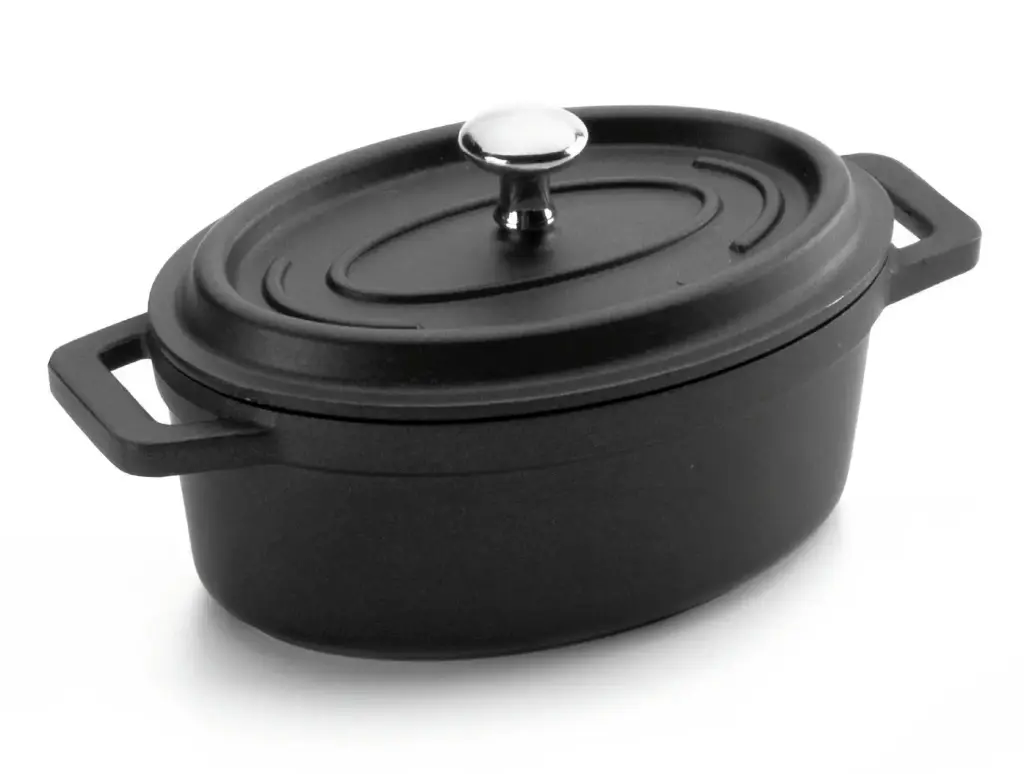 Cacerola aluminio fundido negra oval con tapa 12x8,5 cm
