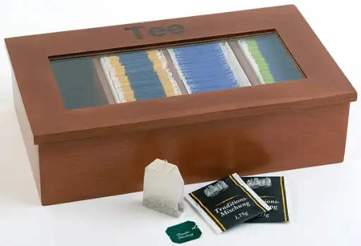 [11574] Caja Infusiones Madera 4 Compartimentos 33,5X20X9 Cm.
