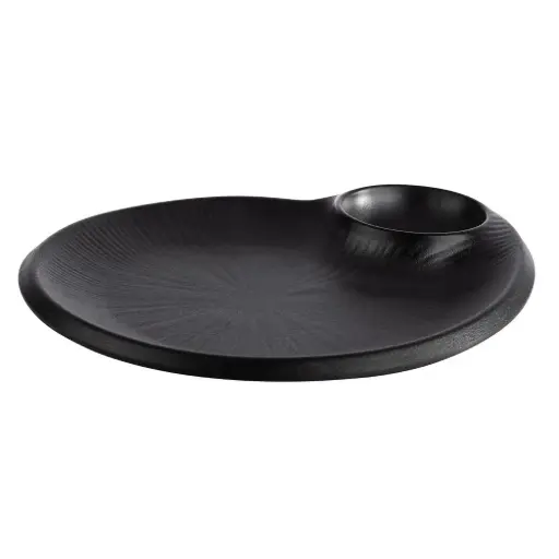 [85075] Plato Nero Con Salsera Melamina 30X25X2,5 Cm.