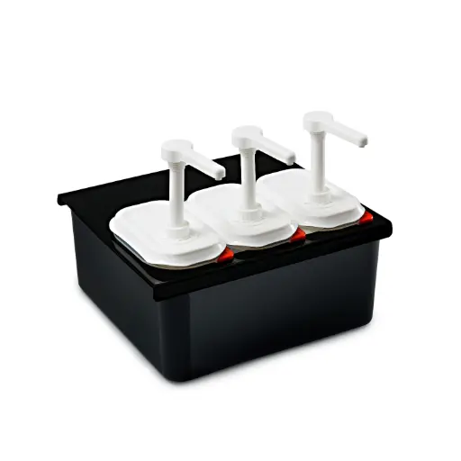 [01360] Dispensador Salsas Pp. C/Bomba Triple Base Negra Gn. 1/9 1,5 L.