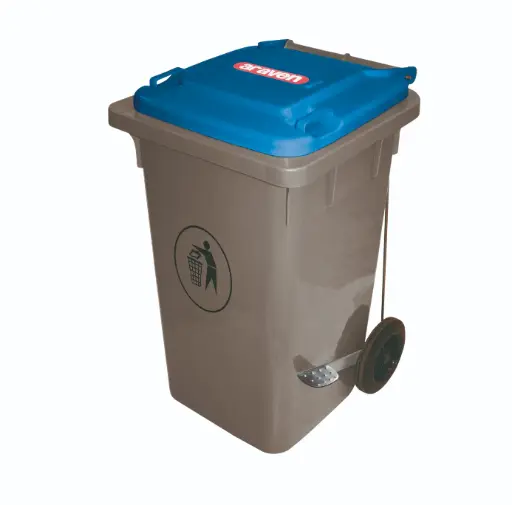 [03403] Cubo basura con pedal y ruedas azul 80 l