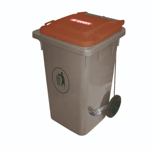 [06404] Cubo basura con pedal y ruedas marrón 100 l