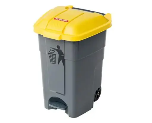 [51215] Cubo Basura Con Tapa Amarilla Pedal Y Ruedas 50 L. 46.7X43.5X62 Cm.