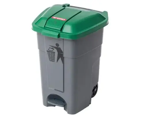 [71215] Cubo basura con pedal y ruedas verde 50 l