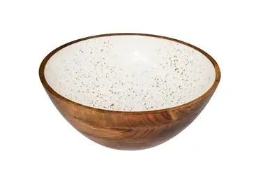 [WCC3030W] Ensaladera Madera / Ceramico Blanco 30 Cm.