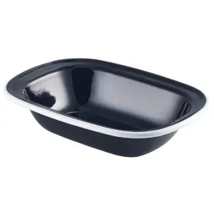 [44018BK] Fuente Enamel Negra Filo Blanco 18X13.5X4 Cm.