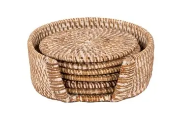 [9591WHITE] Posavasos Rattan Blanco 6 Unidades 10 Cm.