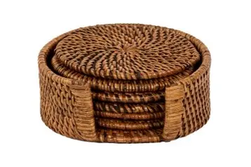 [9591BROWN] Posavasos Rattan Marron 6 Unidades 10 Cm.