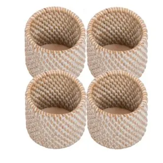 [9391WHITE] Servilletero Rattan Blanco 4 Unidades  5X4,5 Cm.