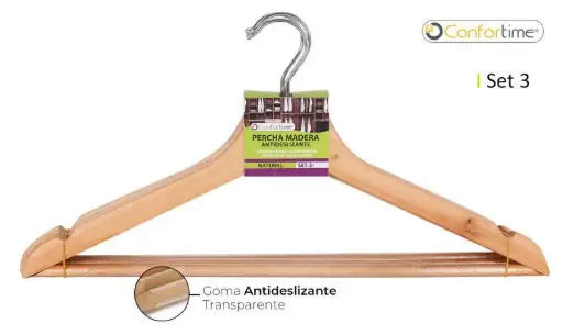 [BY01031569816] Percha Madera Comfortime Set 3 Unid.