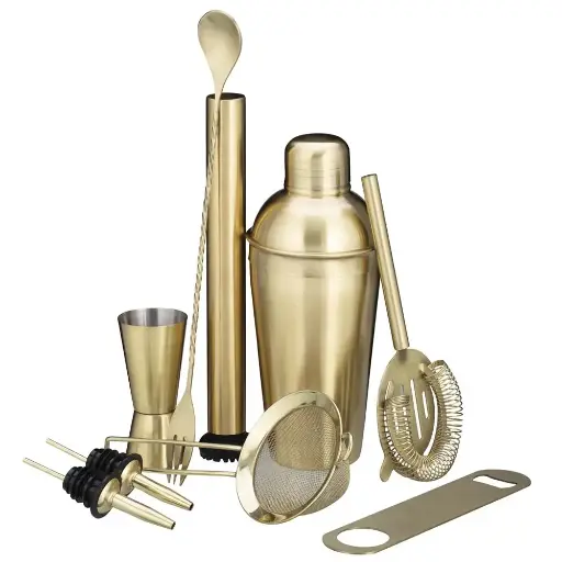 [JKBA-3831] Caja accesorios barman dorados 10 piezas