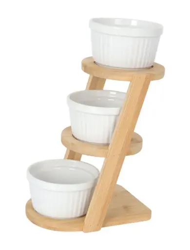 [B997052] Soporte Degustacion Madera 3 Ramequines B2037V 17X12X24 Cm.