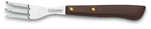 [01502] Tenedor chuletero mango de madera 3 Claveles