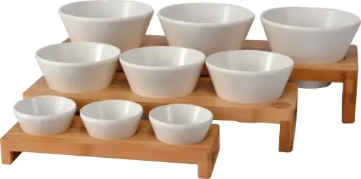 [P22220] Soporte Madera Bambu 3 Boles Melamina 29X11X3,5 Cm.