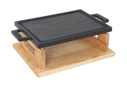 [V1508005] Parrilla Sobremesa Fundicion Base Madera 30X22 Cm. Quemador