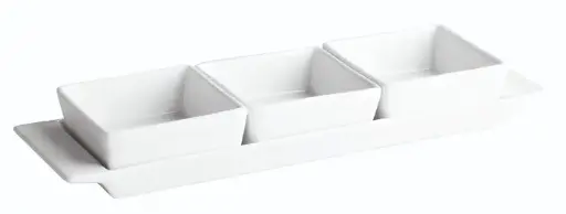 [B2359] Soporte porcelana c / 3 bol Ming 8x8x3,5 cm 30x9x2 cm