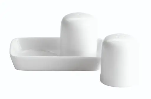 [B2043] Juego salero y Pimentero con bandeja de porcelana 12x7x6 cm