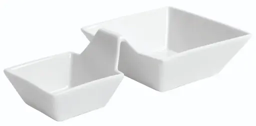 [B1932] Bol Ming 2 compartimentos porcelana blanco 23,5x12,5x5 cm