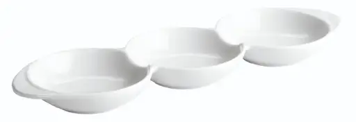 [B2703] Fuente degustación 3 compartimentos porcelana blanca 29x9x2,5 cm