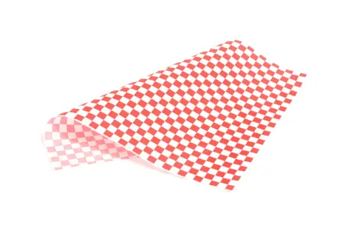 [7675] Papel Antigrasa Cuadros rojo / blanco 34x28 cm 1000 unidades