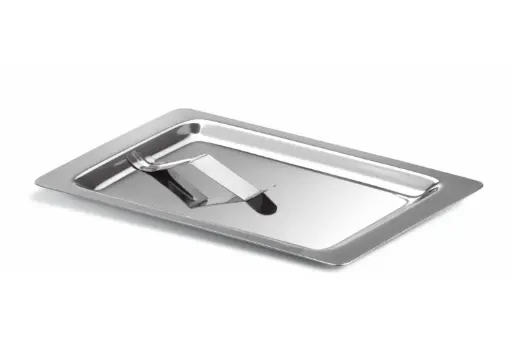 [5002] Bandeja cambio de acero inoxidable con pinza 17x11 cm